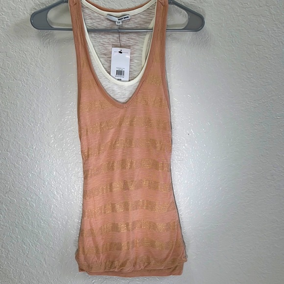 NWT XXS Peach Coral Salmon White w/ Glitter Double Layer Racer Back Tank Tunic - Picture 2 of 3